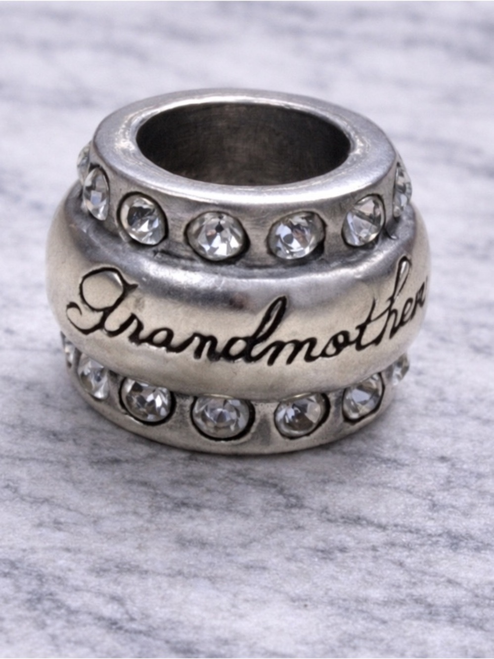 Grandmother Charm Spacer Silver Tone Rhinestone European Bead